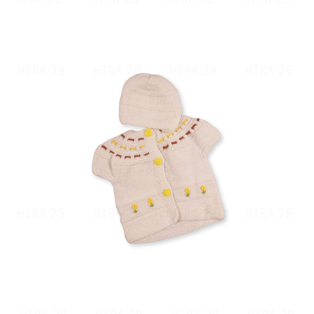 White crafted Sweater and Cap - Image 2