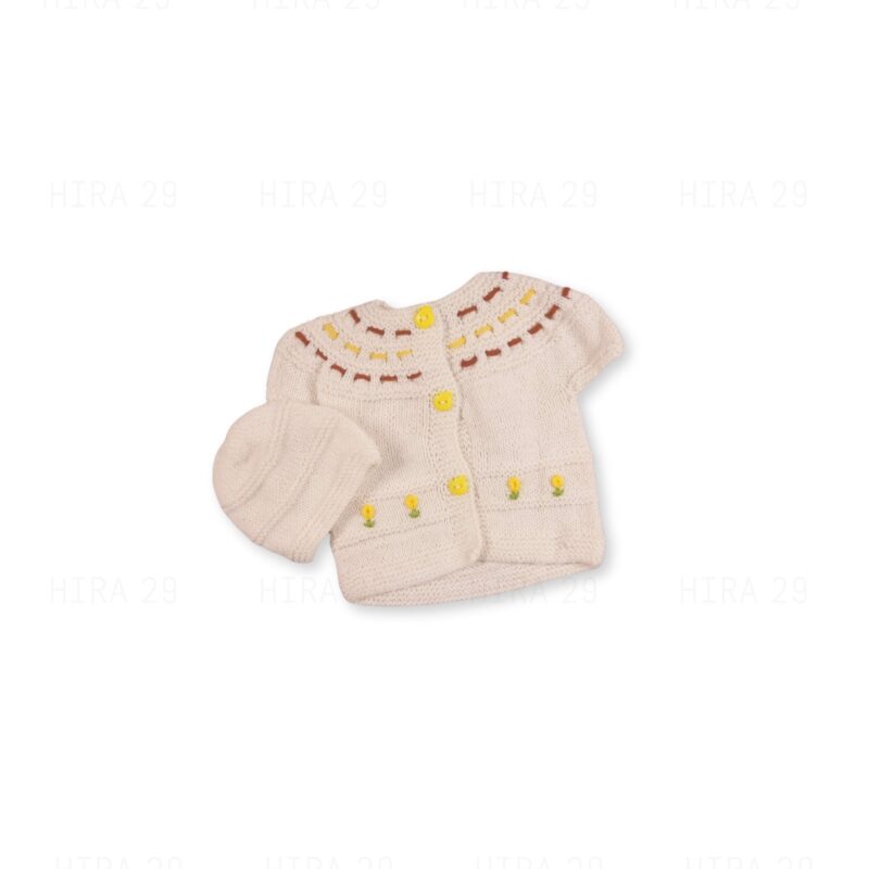 White crafted Sweater and Cap