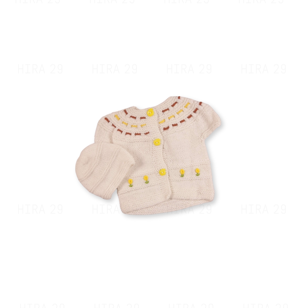 White crafted Sweater and Cap